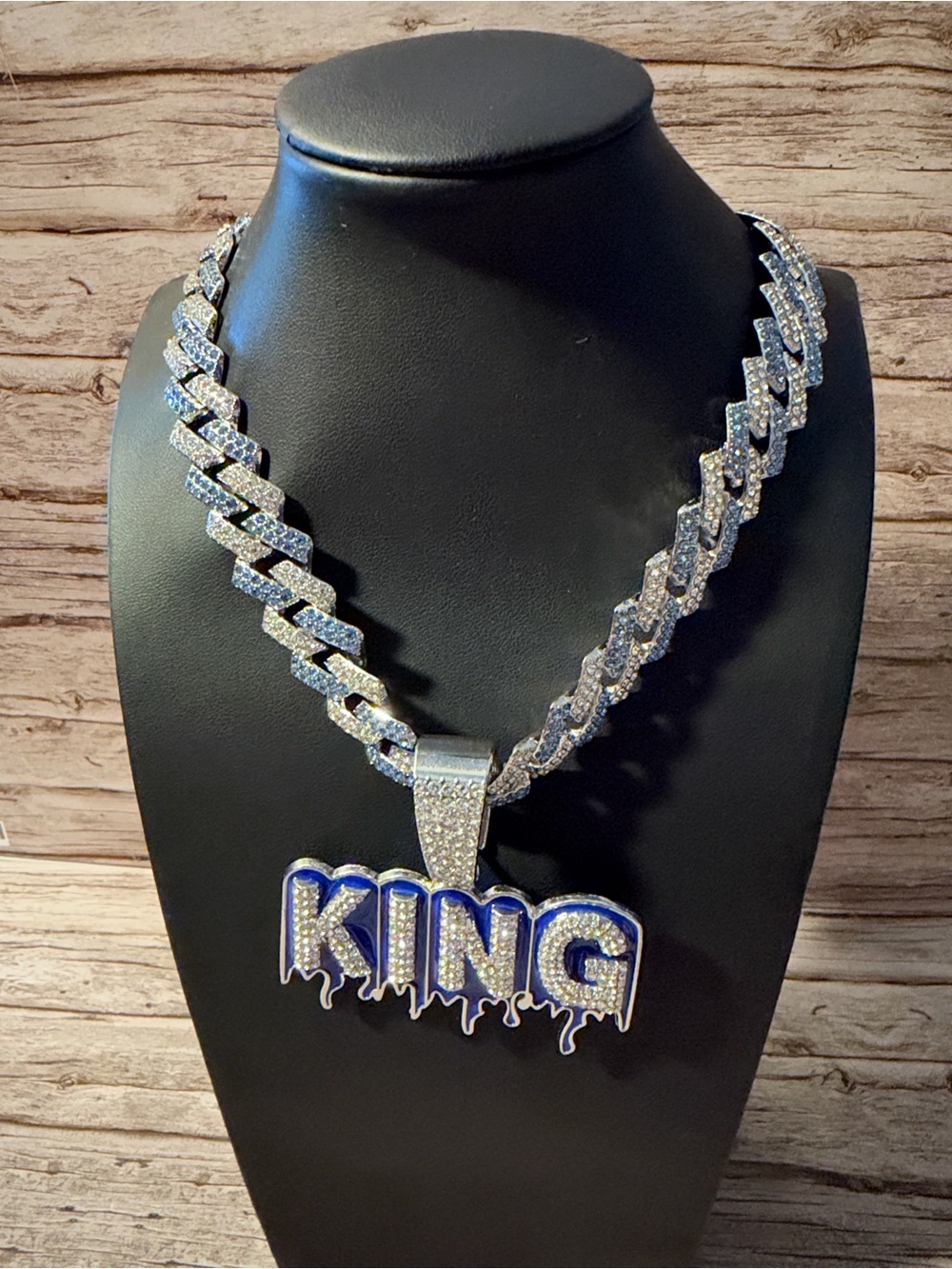 Iced Out KING Blue Drip Pendant For Necklace with Crystal Accents